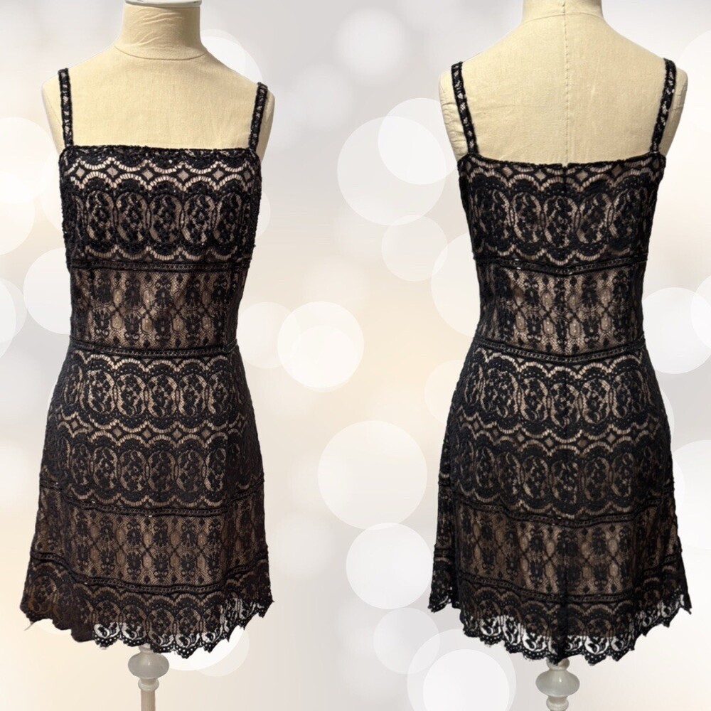 Vintage WARREN Lace Cocktail Dress Beaded Sheer Flapper Coquette Black Size XS 2